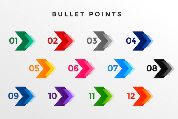Vibrant Directional Bullet Points with Numbered Indicators | Jiffy Designs