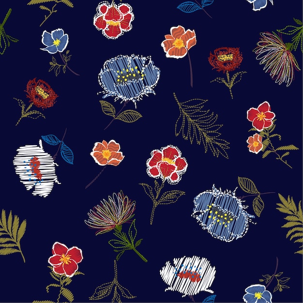 Vibrant Floral Pattern on Navy Blue Background | Jiffy Designs