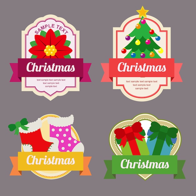 Vibrant Christmas Emblems with Festive Symbols and Ribbons | Jiffy Designs