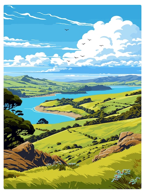 Picturesque Countryside Landscape with Rolling Hills and Winding River ...