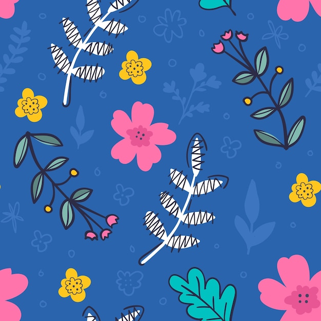 Vibrant Floral Pattern with Whimsical Leaves and Blooms | Jiffy Designs