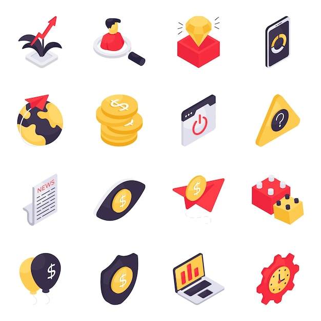Vibrant Isometric Icons Depicting Financial and Business Concepts ...