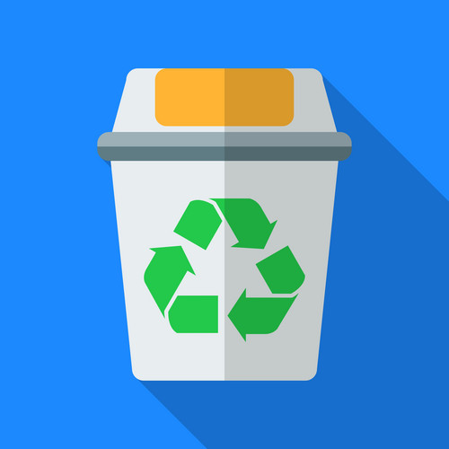 Colorful Recycle Bin Icon In Modern Flat Style With Long Shadow. Vector ...