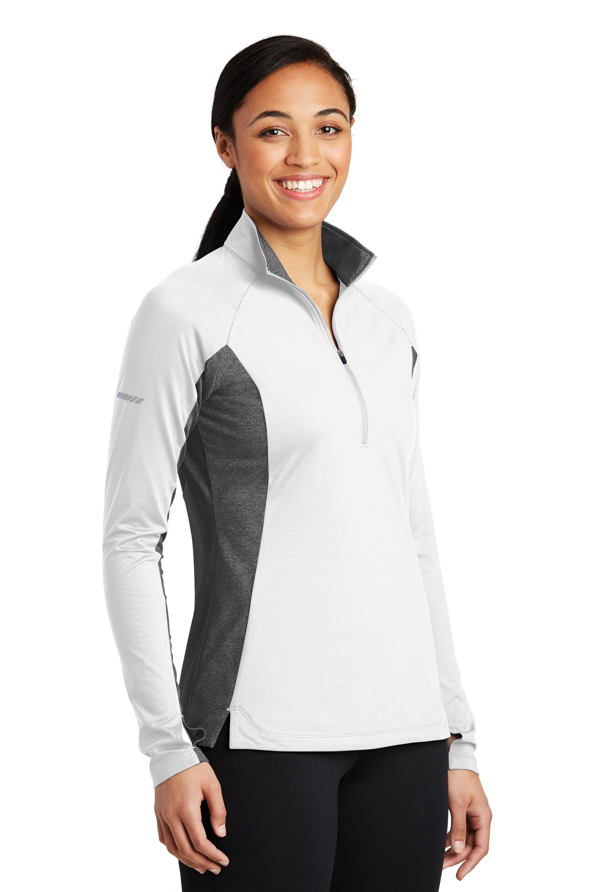 Sport-Tek LST854 White / Ch Gray Heather