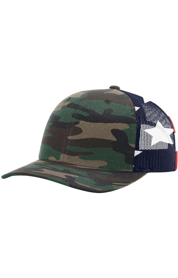 Richardson Printed Mesh Back Trucker Cap 112 Pm Green Camo Stars
