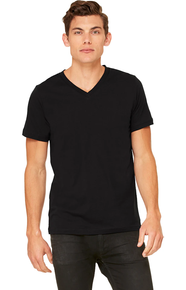 Bella + Canvas Unisex Deep V-Neck T-Shirt - 100% Combed Cotton, Short Sleeve, Retail Fit (Black, Medium)