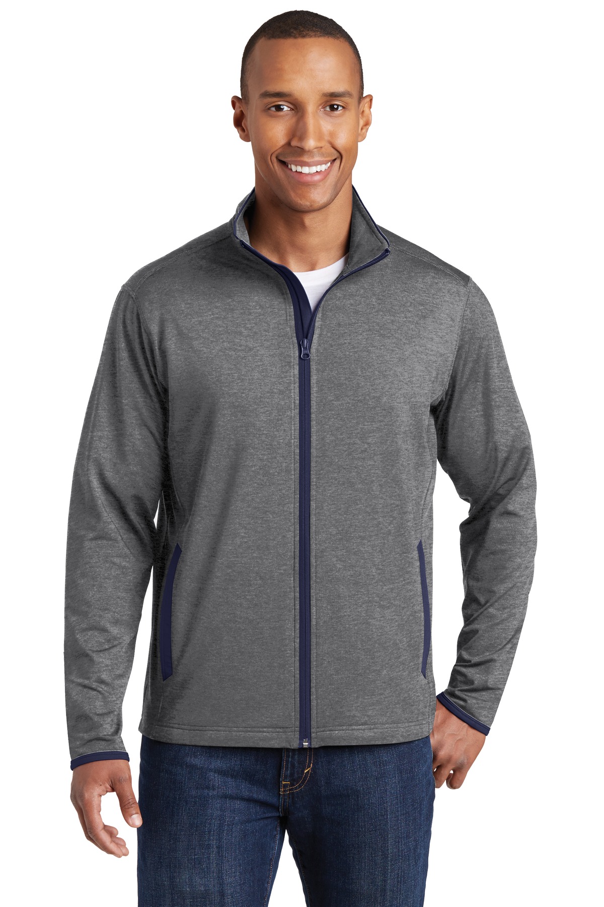Sport-Tek ST853 Charcoal Gray Heather / True Navy