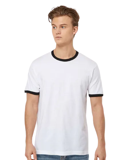 Tultex Unisex Fine Jersey Ringer Tee 0246 Tc White/ Black