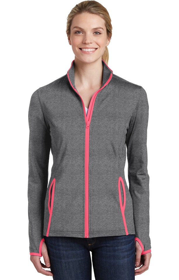 Sport-Tek LST853 Charcoal Gray Heather / Hot Coral