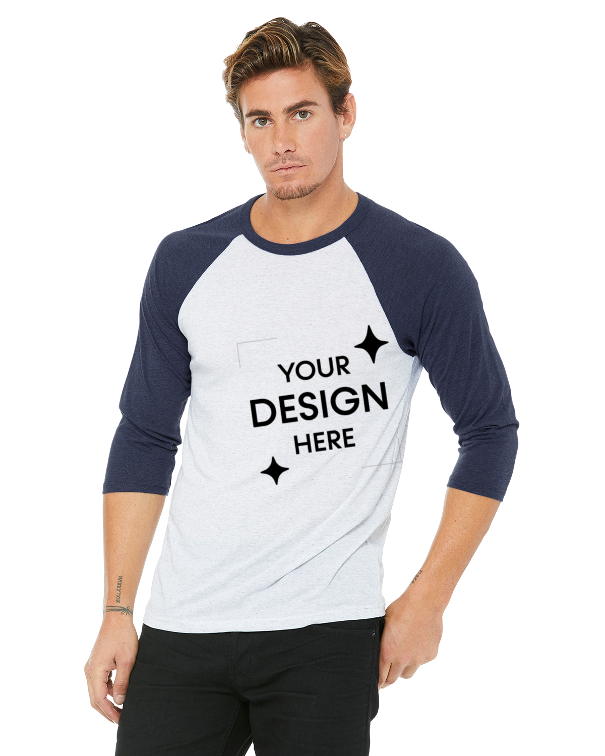 White Fleck / Navy Triblend